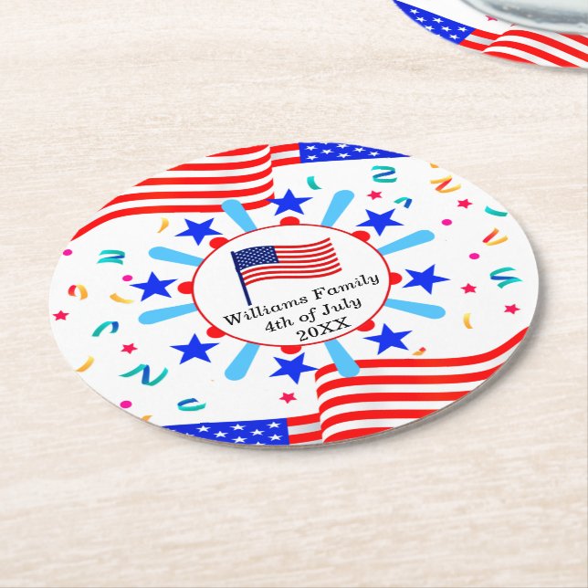 Posavasos Redondo De Papel Cambiar cualquier texto Bandera de Estados Unidos  (En perspectiva)