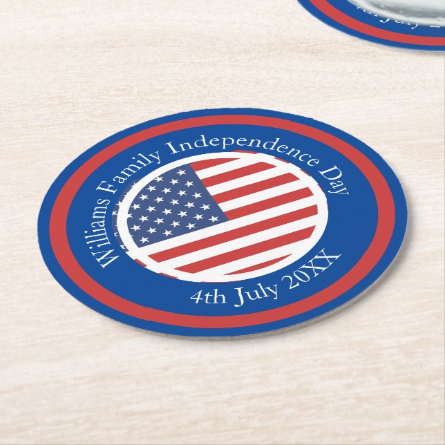 Posavasos Redondo De Papel Cambiar nombre Texto Bandera de Estados Unidos Día (En perspectiva)