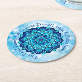 Posavasos Redondo De Papel Cambiar texto coincidente Diwali Azul Redondo Pape