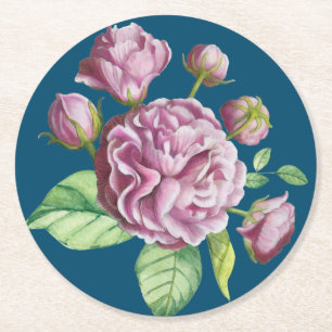 Posavasos Redondo De Papel Camellia Rosa Jardín Flores Redonda Papel Redondo