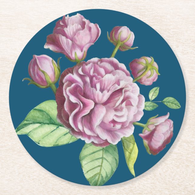 Posavasos Redondo De Papel Camellia Rosa Jardín Flores Redonda Papel Redondo (Anverso)