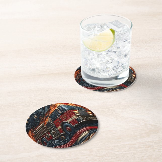 Posavasos Redondo De Papel Camión clásico sobre cuero de imitación (In situ)