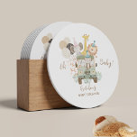 Posavasos Redondo De Papel Camiones Safari Jungle Animales Boho Baby Shower<br><div class="desc">Un camión Safari con los pequeños animales salvajes más bonitos y globos festivos es el lugar ideal para una fiesta con el tema del safari de la ducha de bebé boho. Por favor,  revisa nuestro juego de invitación a la ducha para bebés,  y más en esta página.</div>