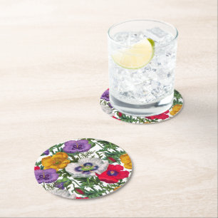 Posavasos Redondo De Papel Camionetas amarillas rojas y verdes hojas