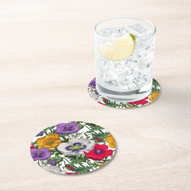 Posavasos Redondo De Papel Camionetas amarillas rojas y verdes hojas (In situ)