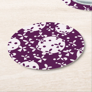 Posavasos Redondo De Papel Campanas de Navidad Moradas Patrón Festivo