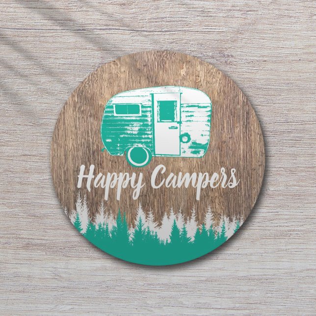 Posavasos Redondo De Papel Camping Fun Happy Campers Rustic Forest (Subido por el creador)