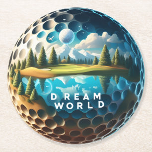 Posavasos Redondo De Papel Campo de golf Dream World con vista panorámica