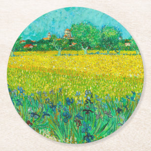 Posavasos Redondo De Papel Campo de Van Gogh con Lirios cerca de Arlés
