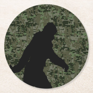 Posavasos Redondo De Papel Camuflaje digital Sasquatch Black Silhouette