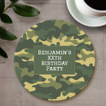 Posavasos Redondo De Papel Camuflaje militar Personalizado temático del parti<br><div class="desc">Diseño de temas de camuflaje - Perfecto para un miembro del ejército o un cazador. Los colores verdes se pueden cambiar en el área de diseño avanzado.</div>