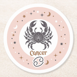 Posavasos Redondo De Papel Cáncer de Rótulo zodiaco
