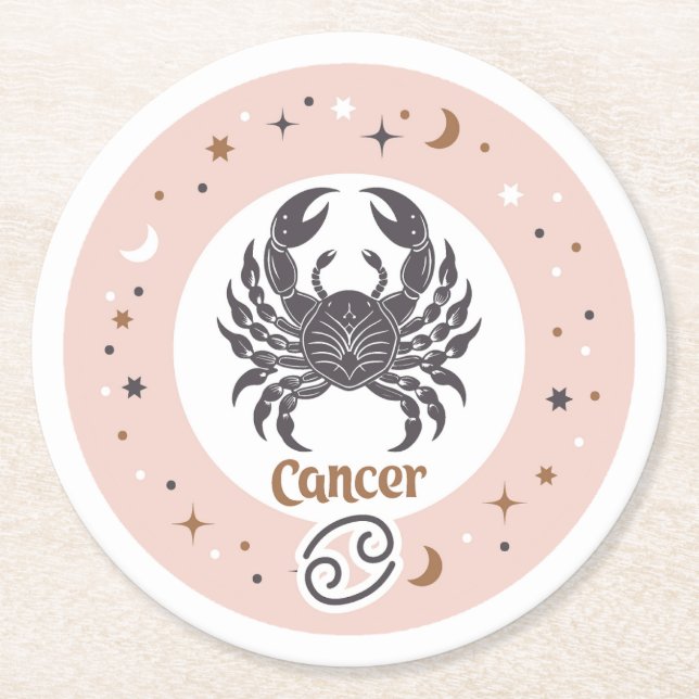 Posavasos Redondo De Papel Cáncer de Rótulo zodiaco (Anverso)