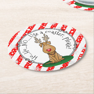 Posavasos Redondo De Papel Canción divertida de este perro de reno de nariz r