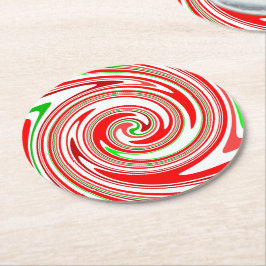 Posavasos Redondo De Papel Candy Cane Stripes Navidades Verde Rojo