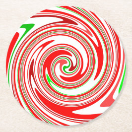 Posavasos Redondo De Papel Candy Cane Stripes Navidades Verde Rojo