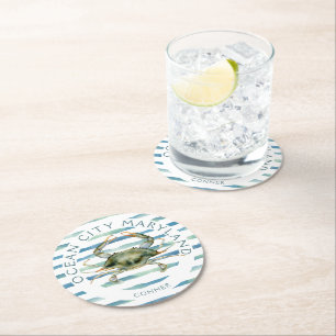 Posavasos Redondo De Papel Cangrejo de garra azul de Maryland con acuarela pe