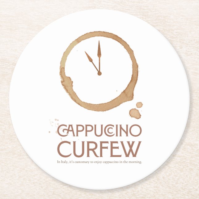 Posavasos Redondo De Papel Cappuccino Curfew – Italian Coffee Culture Coaster (Anverso)
