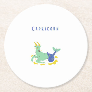 Posavasos Redondo De Papel Capricorn rosa, zodiaco, estampado de estrellas