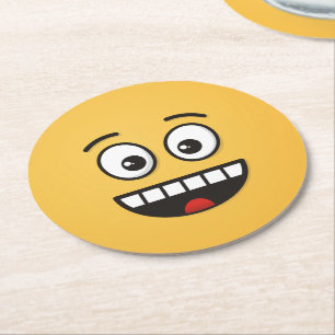 Posavasos Redondo De Papel Cara sonriente con boca abierta