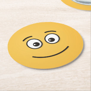 Posavasos Redondo De Papel Cara sonriente con ojos abiertos
