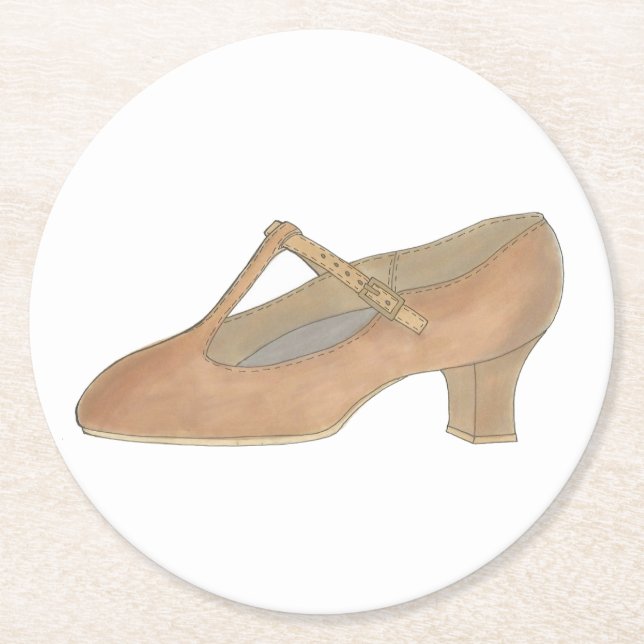 Posavasos Redondo De Papel Carácter Tan T-Strap Dance Shoe Cumpleaños Party (Anverso)