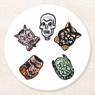 Posavasos Redondo De Papel Caracteres clásicos de Halloween   Claro