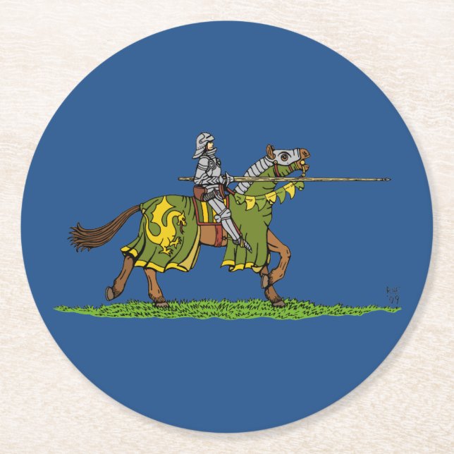 Posavasos Redondo De Papel Cargando Knight medieval (Anverso)