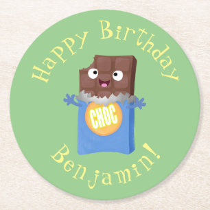 Posavasos Redondo De Papel Caricatura de dibujos animados de un dulce chocola