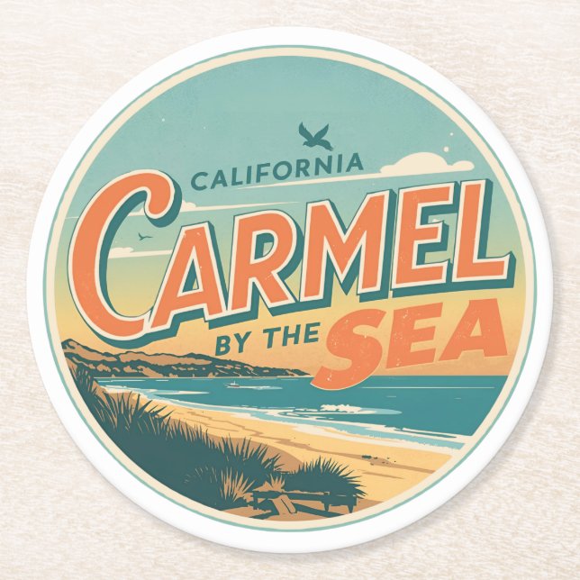 Posavasos Redondo De Papel Carmel by the sea beach california pacific coast (Anverso)