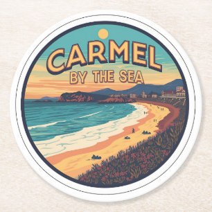 Posavasos Redondo De Papel Carmel junto al mar playa california costa pacific