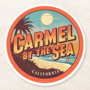 Posavasos Redondo De Papel Carmel junto al mar playa california costa pacífic