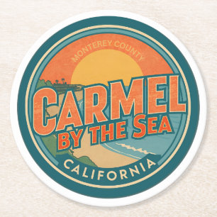 Posavasos Redondo De Papel Carmel junto al mar playa california costa pacífic