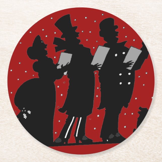 Posavasos Redondo De Papel Caroleros en Navidades de Silhouette (Anverso)