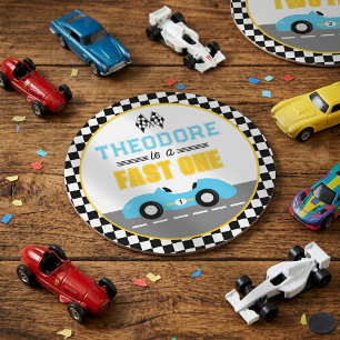 Posavasos Redondo De Papel Carrera de Autos Rápidos Cumpleaños número 1