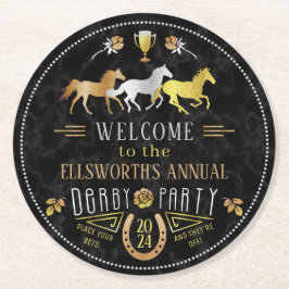 Posavasos Redondo De Papel Carreras de caballos Derby Day Fiesta Art Deco Oro