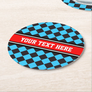 Posavasos Redondo De Papel Carreras de coche / Patrón de ajedrez + tu trasero