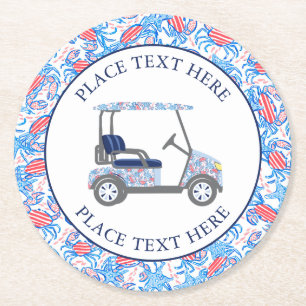 Posavasos Redondo De Papel Carrito de Golf Cangrejos Patrióticos Elegantes