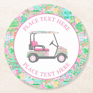 Posavasos Redondo De Papel Carro de Golf Preppy Palm Beach