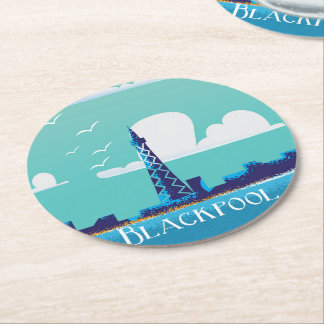 Posavasos Redondo De Papel Cartel vintage de viaje a Blackpool, Inglaterra