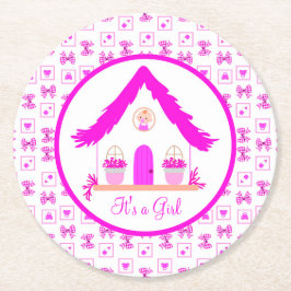Posavasos Redondo De Papel Casa rosa personalizada Es un Chica