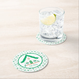 Posavasos Redondo De Papel Casa verde personalizada Oh Baby Shower