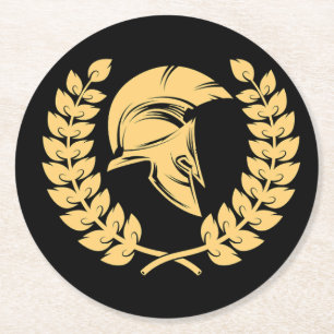 Posavasos Redondo De Papel Casco espartano de oro con Laurel Wreath