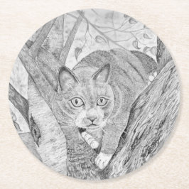 Posavasos Redondo De Papel Cat in Tree