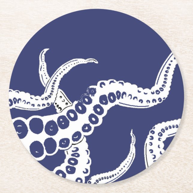 Posavasos Redondo De Papel Catastro azul de Octopus (Anverso)
