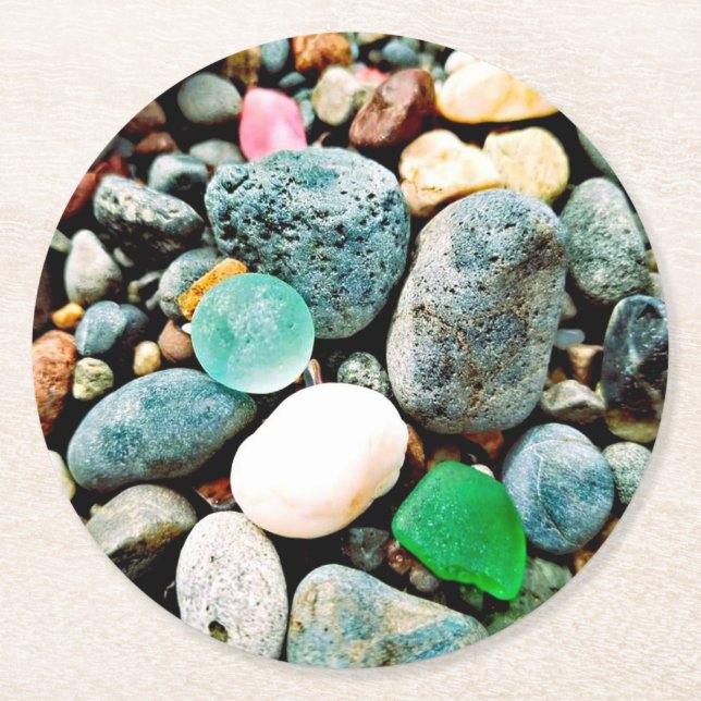 Posavasos Redondo De Papel Catastro de la Placa de la Lluvia Verde y Turquesa (Anverso)