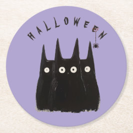 Posavasos Redondo De Papel Cats and Halloween, personalized