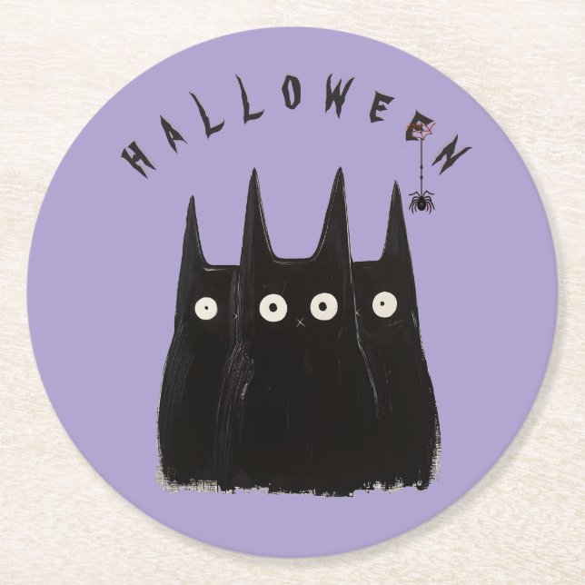 Posavasos Redondo De Papel Cats and Halloween, personalized (Anverso)