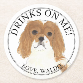 Posavasos Redondo De Papel Cavalier de Blenheim personalizado King Charles Sp