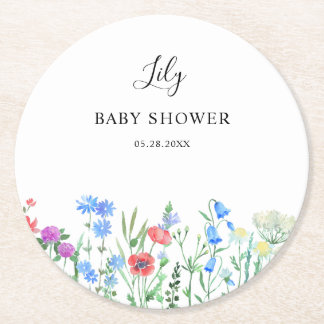 Posavasos Redondo De Papel Celebración de Baby Shower con Flor Silvestre Mult